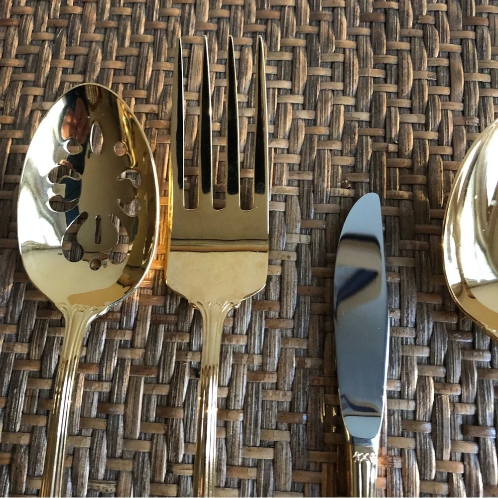 Six Serving Pieces Lyon Int'l Gold Resplendence Electroplated -  Stainle…